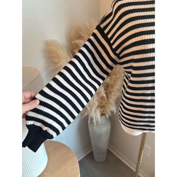 Anthropologie Sydney Stripe Mock Neck Sweater Medium Balloon Sleeve Line & Dot - Picture 6 of 10